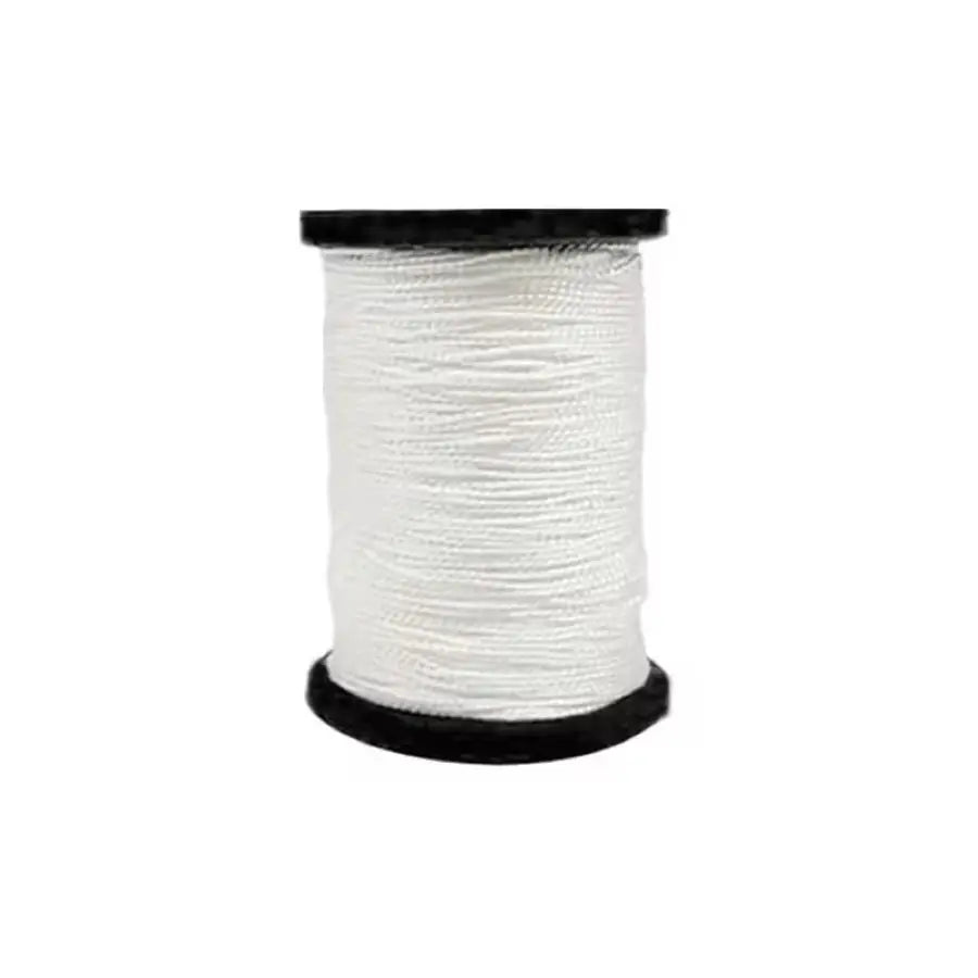 A spool of white waxed thread with a black core and a black cap for a professional leather sewing kit.