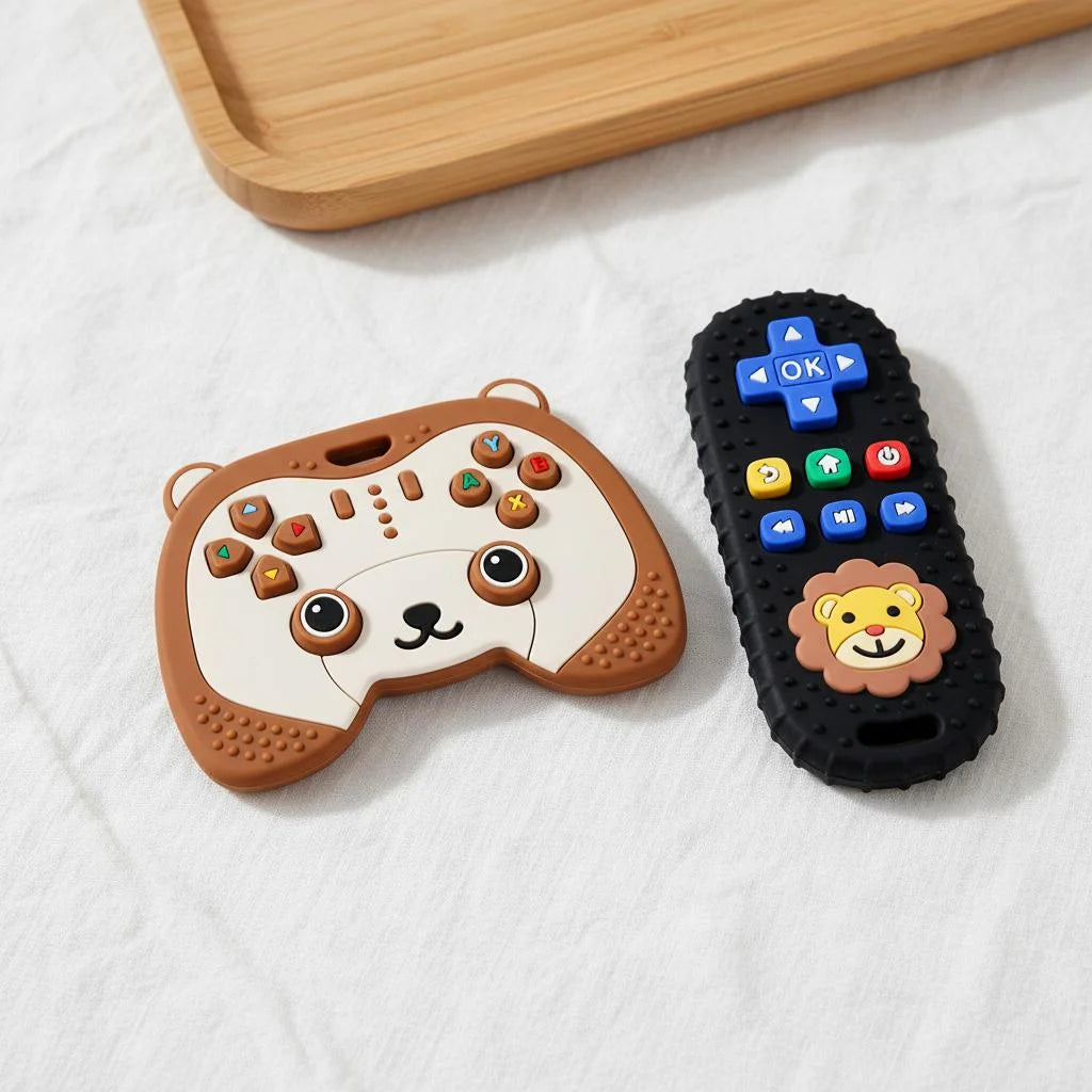 Silicone Baby Teether Set: Bear Game Controller & Lion Remote