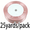 Roll of light pink satin ribbon measuring 25 yards per pack