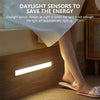 A daylight sensor light fixture mounted on a wooden surface, illuminating the area.