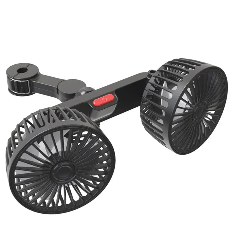 Dual-Head USB Car Fan with 360° Rotation