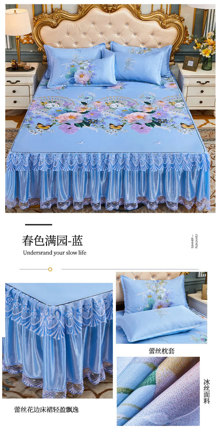 4-Piece Royal Blue Bedding Set with Bed Skirt and Pillow Covers