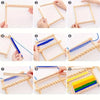 Step-by-step instructions showing how to assemble and use a compact wooden weaving loom kit for DIY crafts.