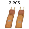 Two tan leather hook belts with silver hardware displayed against a white background.