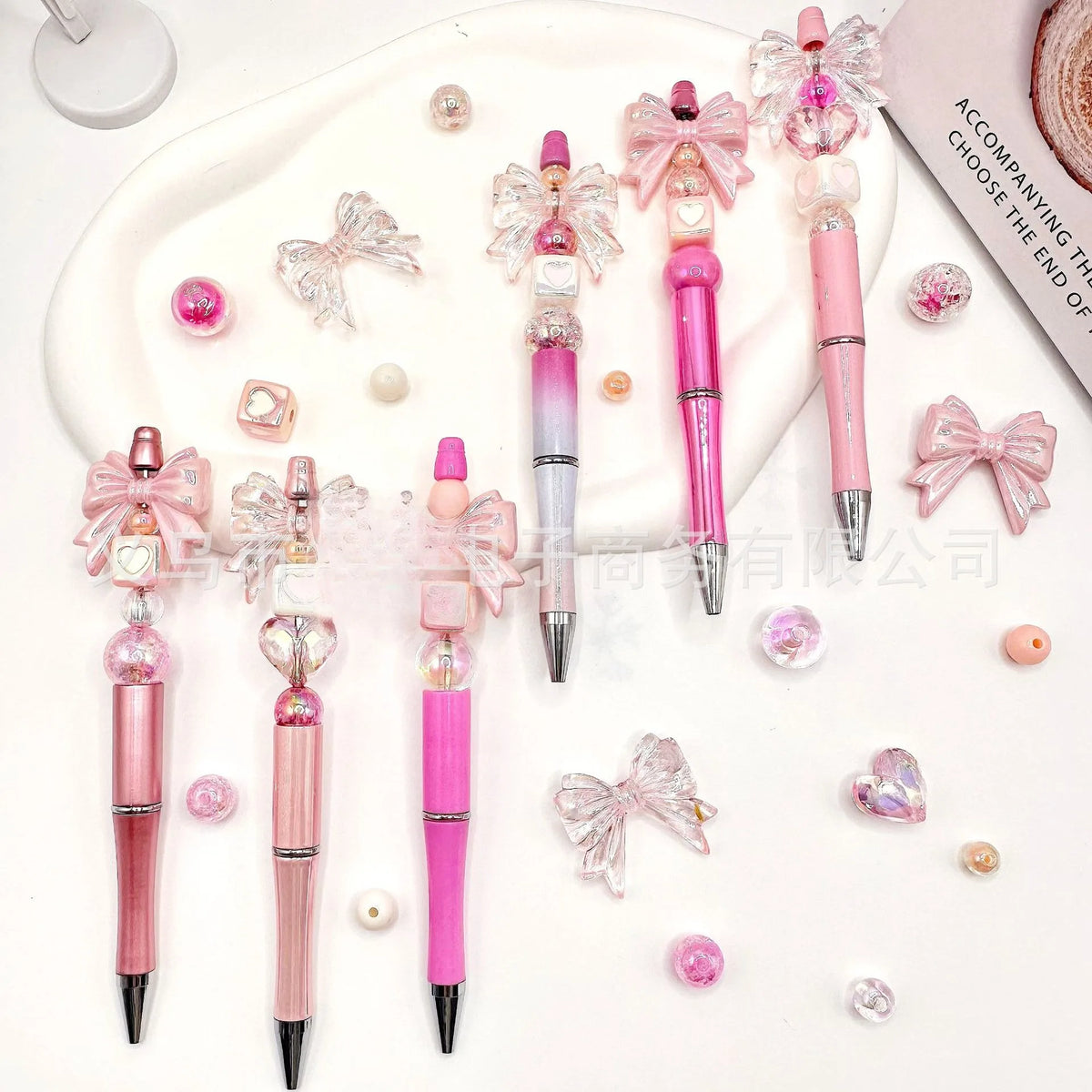 DIY Beaded Acrylic Ballpoint Pen Kit with Rotating Gradient Design