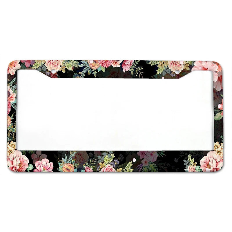 Floral Aluminum License Plate Frame with Slim Design