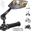 A black adjustable 360 degree bicycle handlebar rearview mirror with an assembly and installation tool.