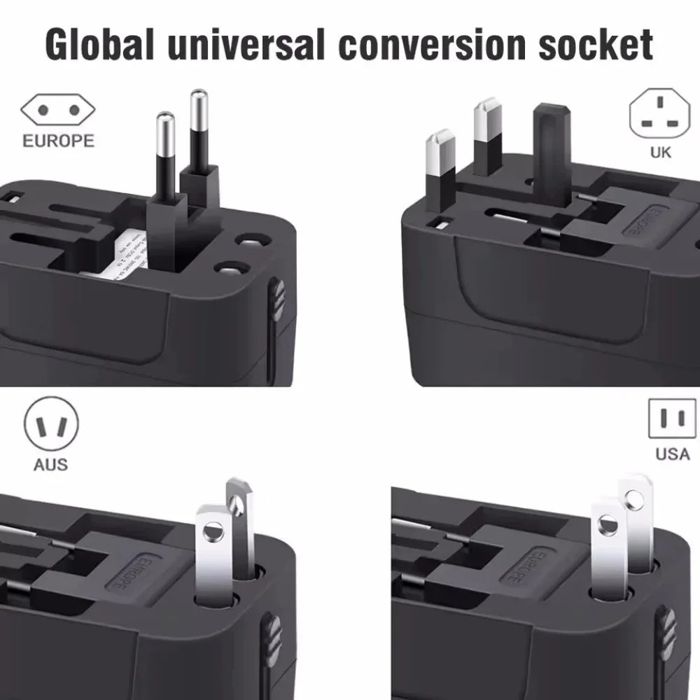 Universal Multi-Voltage Travel Adapter with Dual USB Ports
