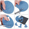 Hands demonstrate using iron-on fabric patches to repair clothing and create DIY decor.