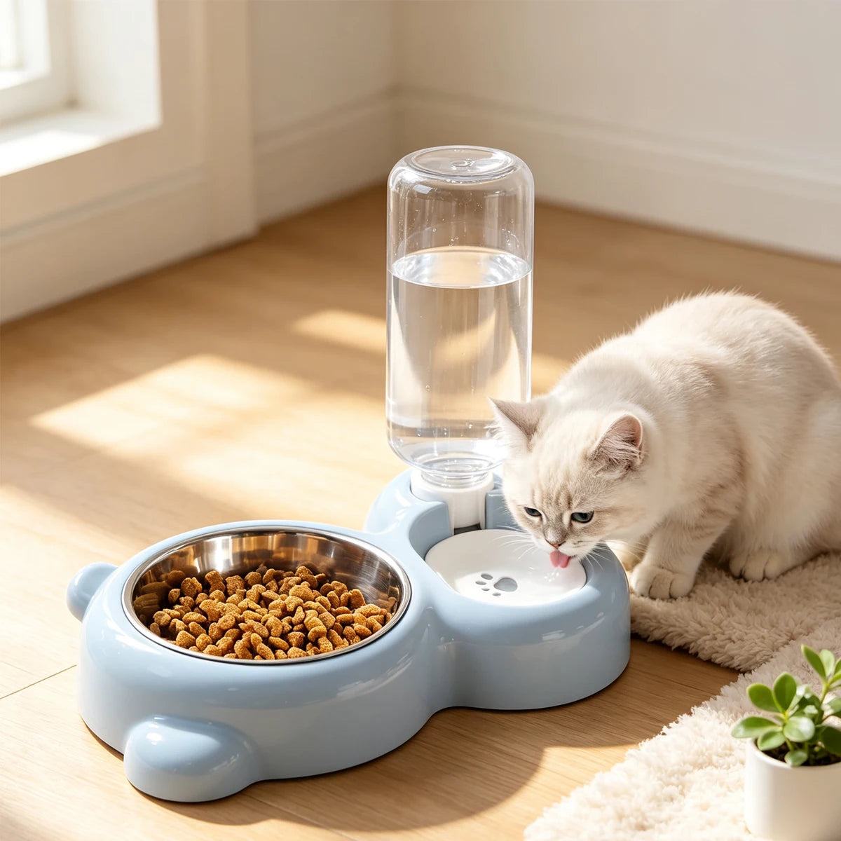 2-in-1 Pet Food and Water Bowl with Automatic Water Dispenser
