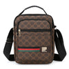 Brown patterned men's versatile multi-pocket crossbody sling bag with black strap