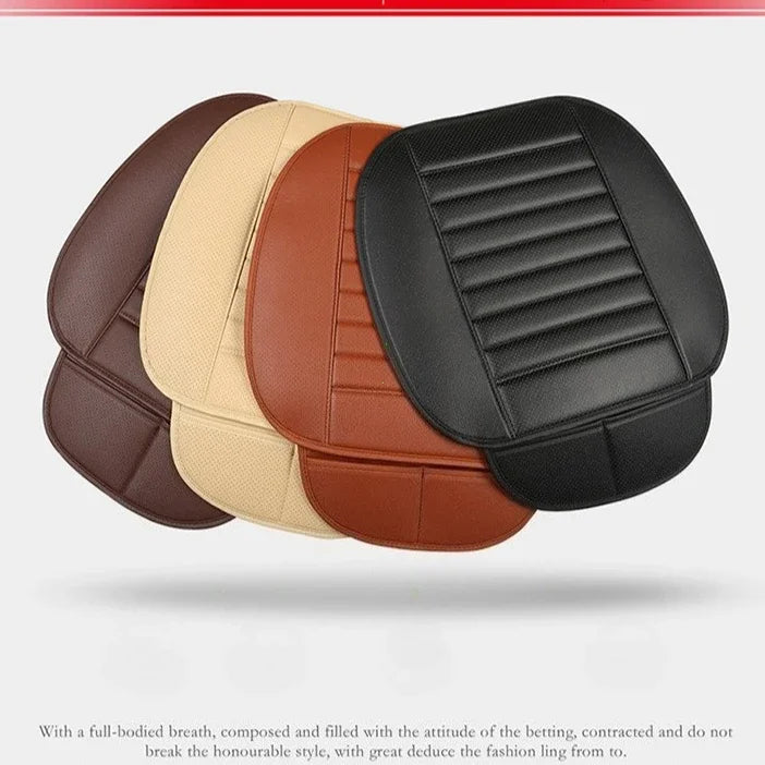 A set of five brown and black PU leather car seat covers displayed together.