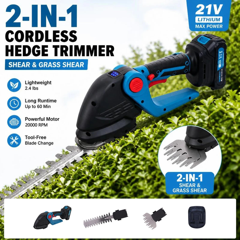 2-in-1 Cordless Hedge Trimmer & Grass Shear