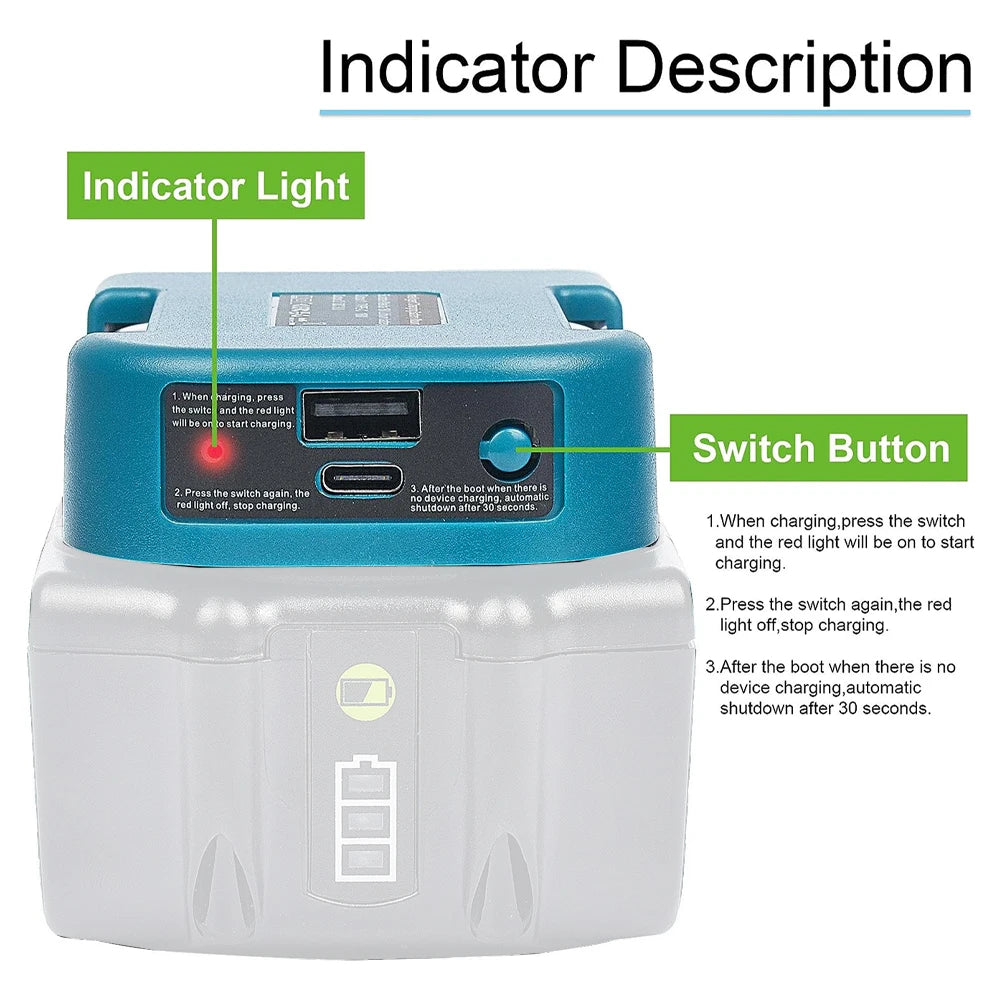 USB & Type-C Power Adapter for Makita 18V Batteries