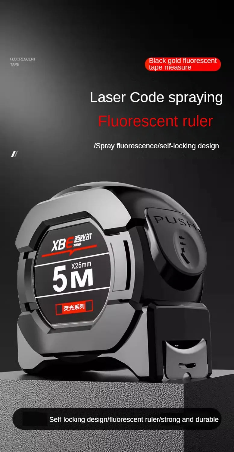 5m Fluorescent Steel Tape Measure with Self-Locking Mechanism