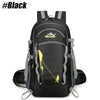 Black lightweight hiking backpack with gray accents shown from the back.