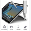 Un bolígrafo stylus plateado junto a una tableta que muestra un diseño arquitectónico azul.