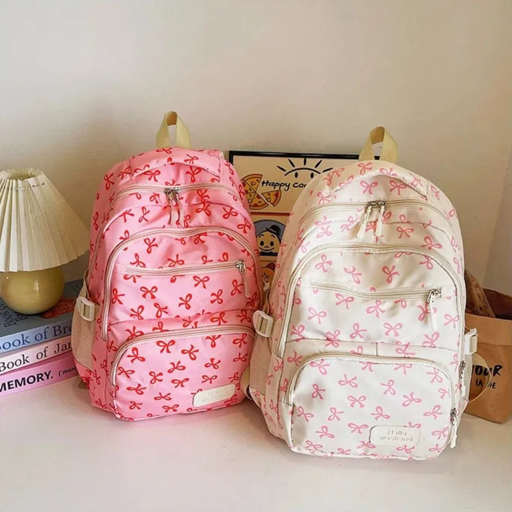 Cute Large-Capacity Bow Print Backpack Set