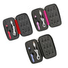 A set of nine interchangeable rechargeable LED crochet hooks with individual storage cases in various colors.