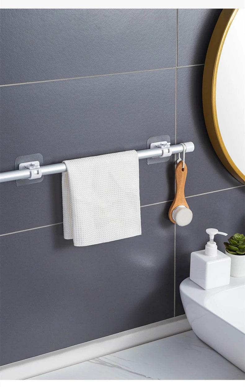 Self-Adhesive Curtain Rod Holders - No-Drilling Clamp Hooks