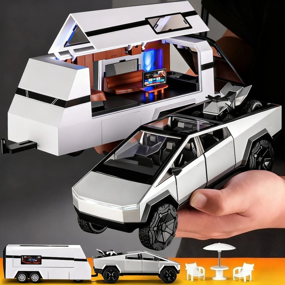 1:24 Diecast Pickup Truck and RV Camper Set with Lights and Sounds
