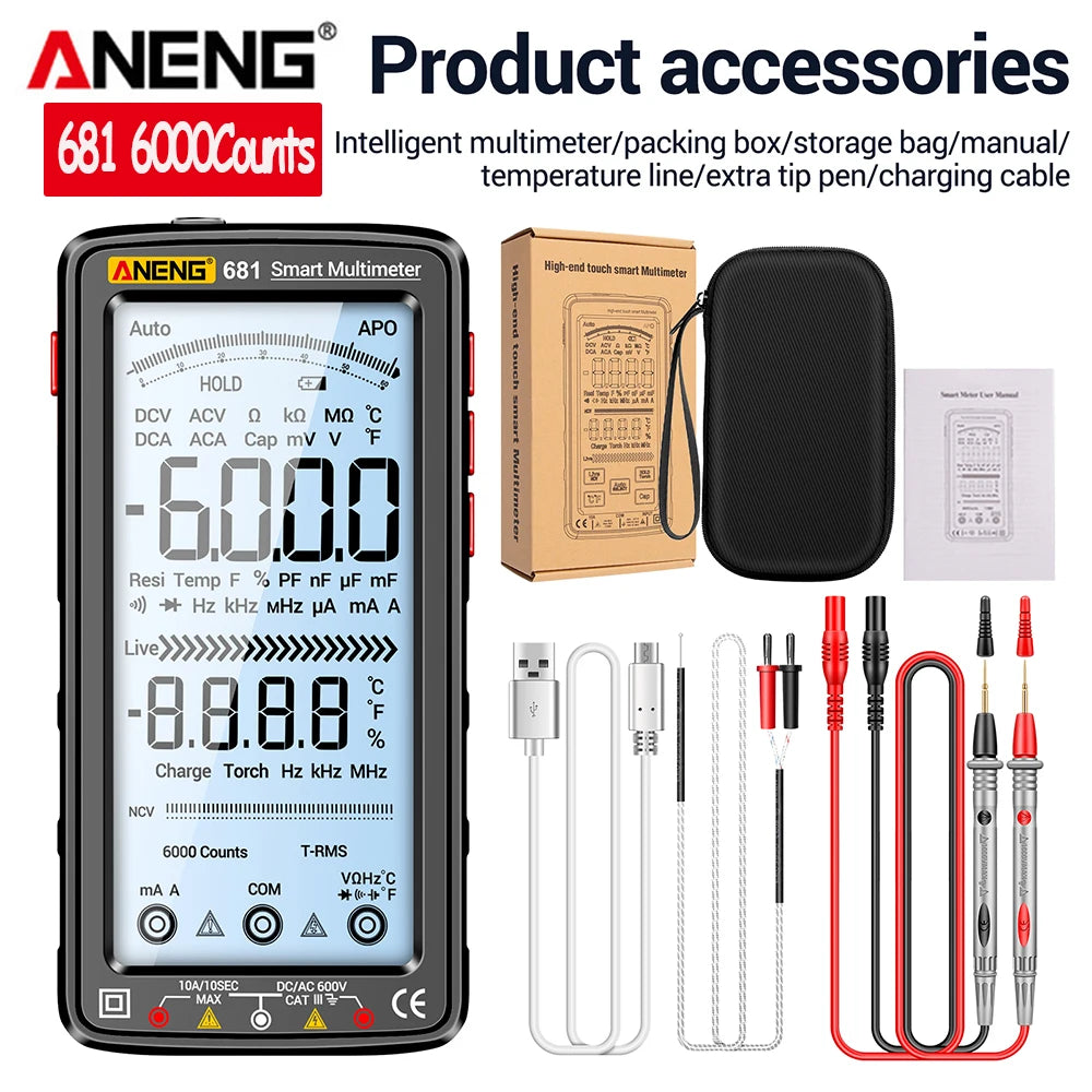 Professional 6000-Count Digital Multimeter with NCV Detection and Rechargeable Battery