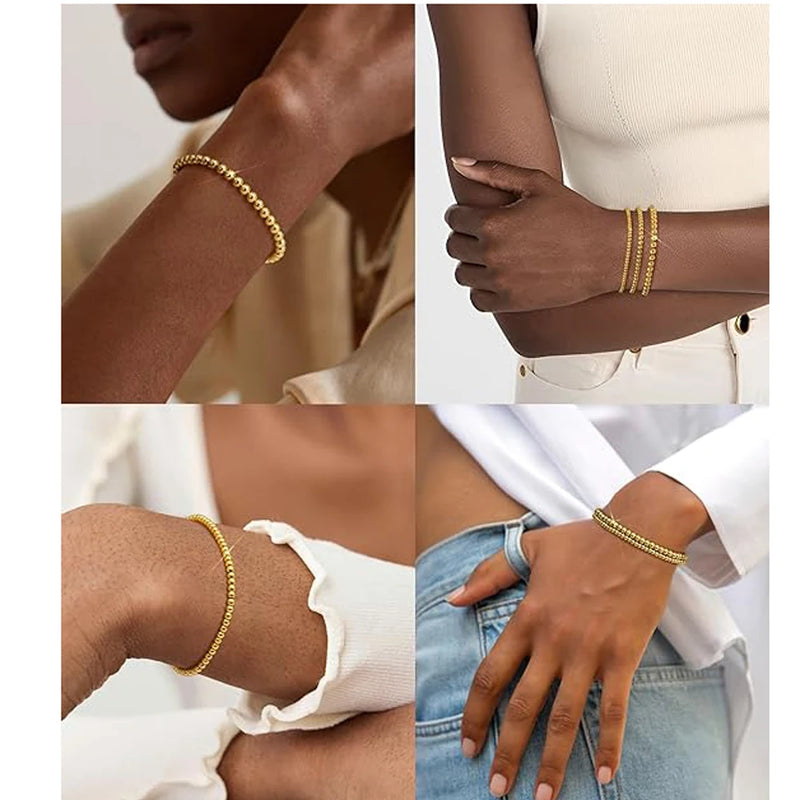 18K Gold Plated Beaded Stretch Bracelet Set
