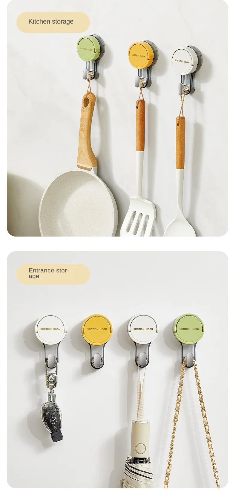 Strong Vacuum Suction Hooks with Adhesive Mount, No-Drilling Design for Home and Bathroom