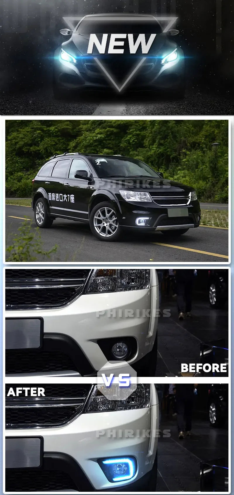 LED Daytime Running Lights with Turn Signal for Dodge Journey & FIAT Freemont (2014-2017)