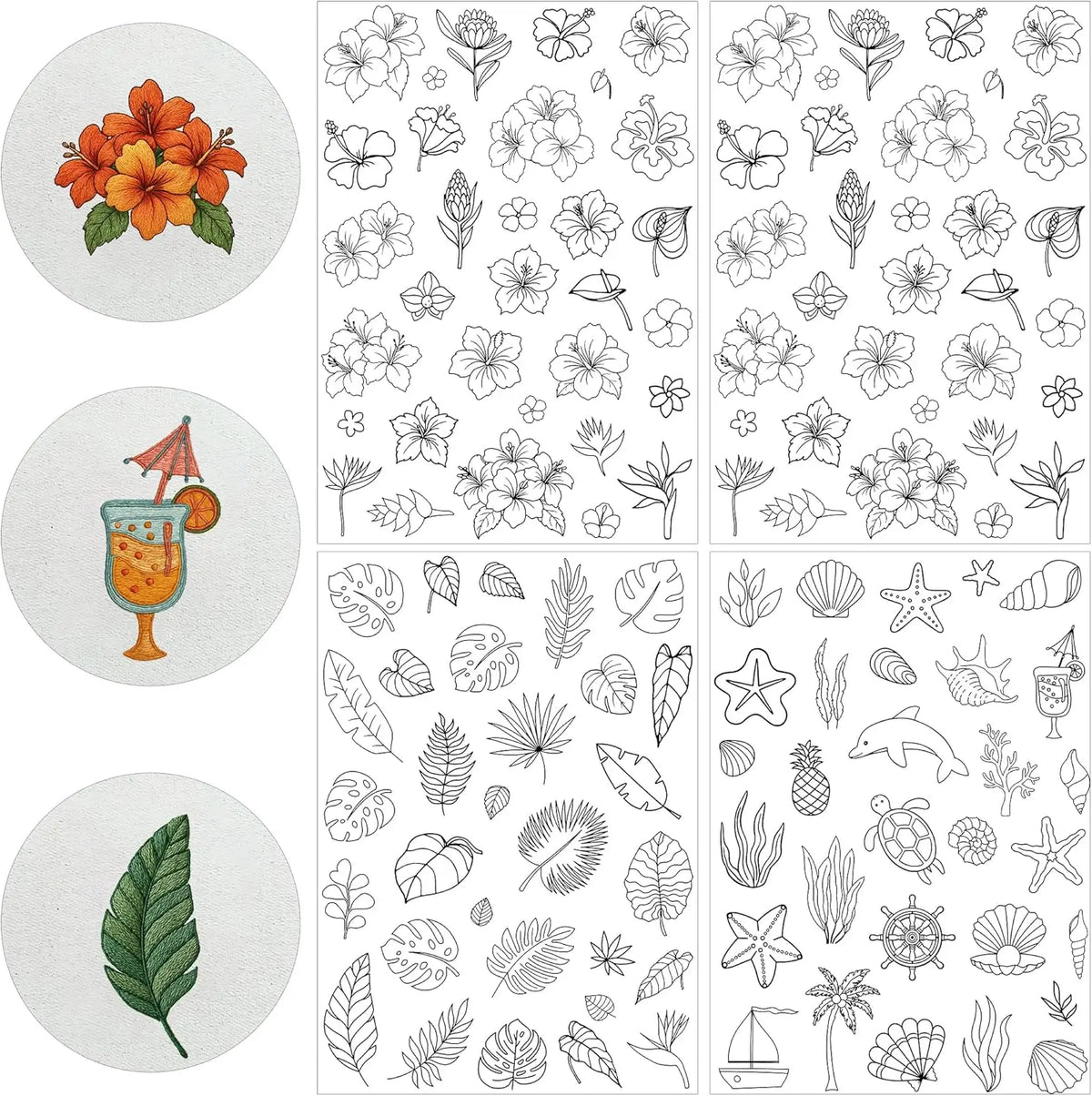 Pre-Printed Water-Soluble Embroidery Stabilizer Sheets with Floral & Letter Patterns