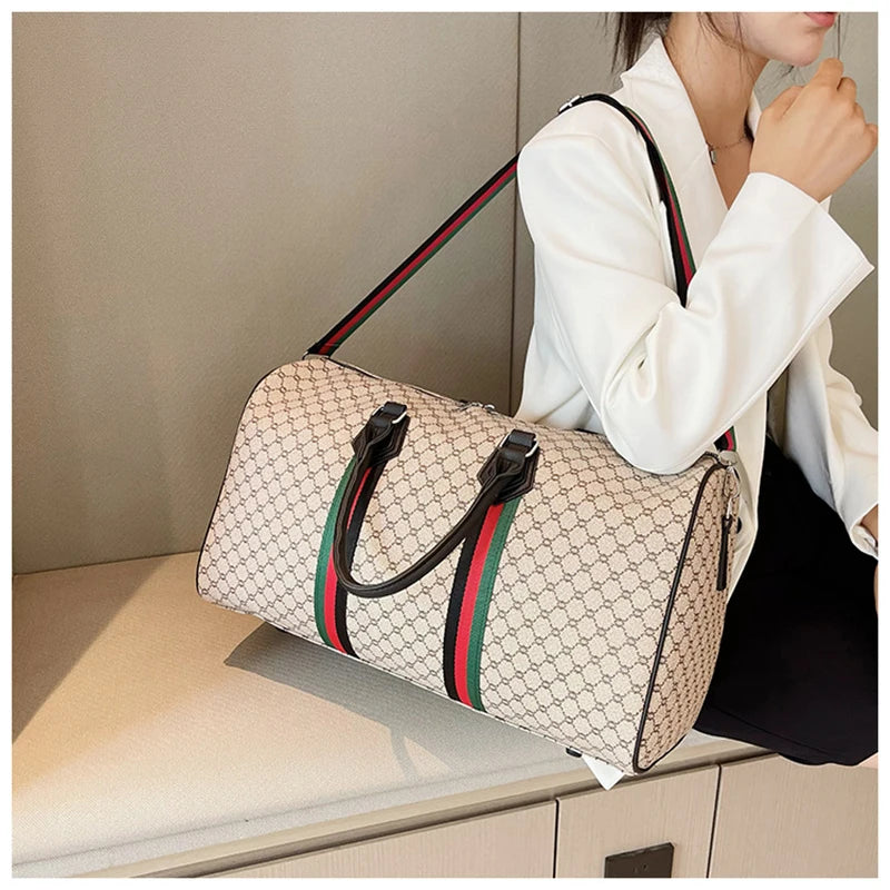 Large Capacity Women's Travel Duffel Tote with Plaid Design