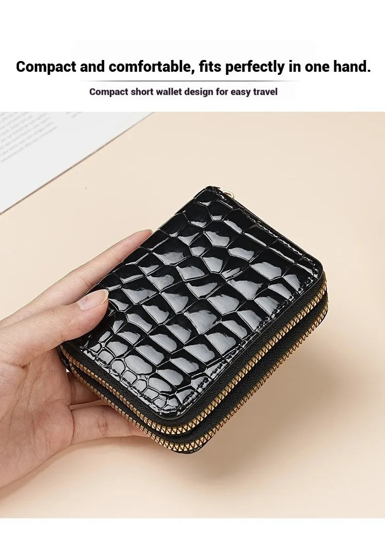 Alphabet Flower Double-Zip Card Wallet with Secure Clasp