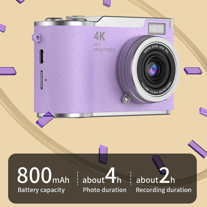 4K Digital Camera with 2.4-Inch Flip Screen and 48MP Sensor
