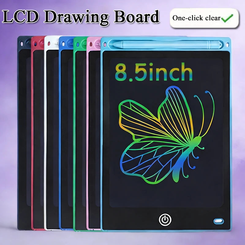 A set of eight 8.5-inch LCD drawing boards, including a light blue one, displayed side by side.