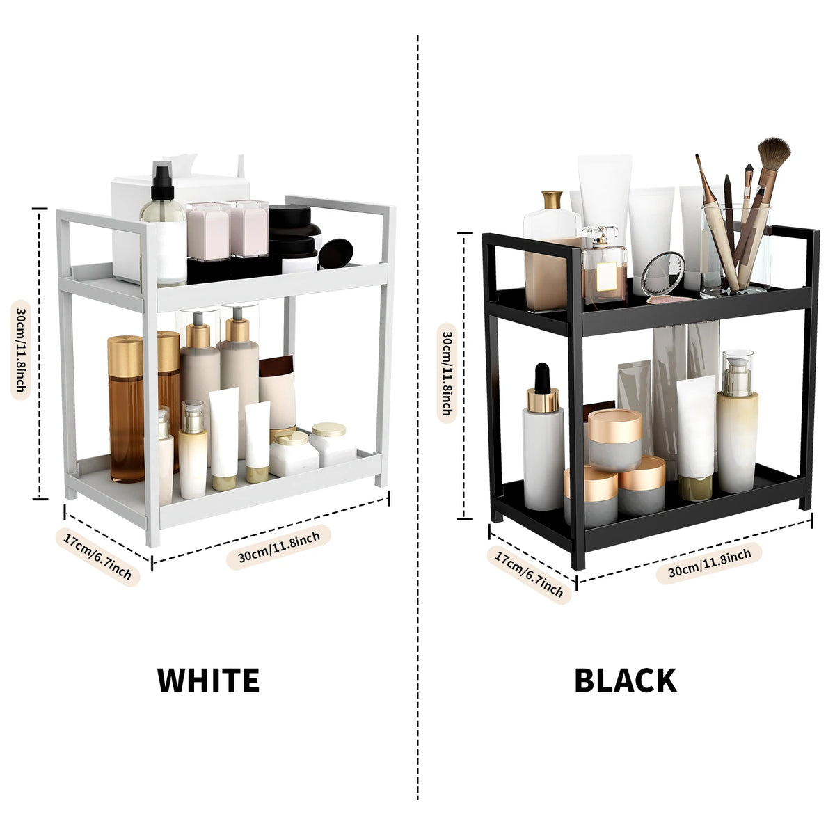 2-Tier Metal Desktop Organizer Rack for Cosmetics, Office Supplies & Bathroom Essentials