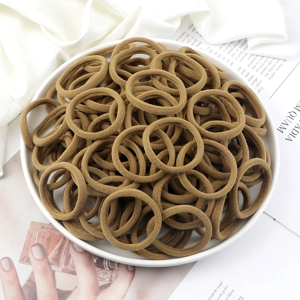 50-Pack Solid Color Elastic Hair Ties for Women & Girls