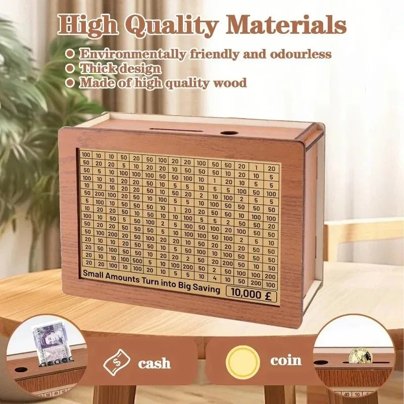 Caja de Ahorro de Madera con Contador
