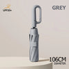 Grey windproof reverse folding umbrella with a carabiner handle and 106cm diameter.