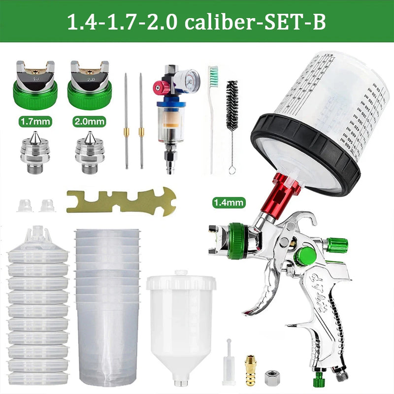 HVLP Gravity Feed Spray Gun Kit with Nozzles & Air Regulator