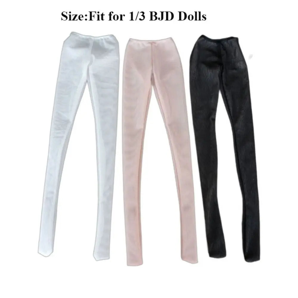 A set of three sheer stockings in white, pink, and black for fashion dolls