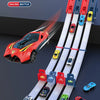 A set of racing catapult tracks featuring various die-cast cars competing on a track.