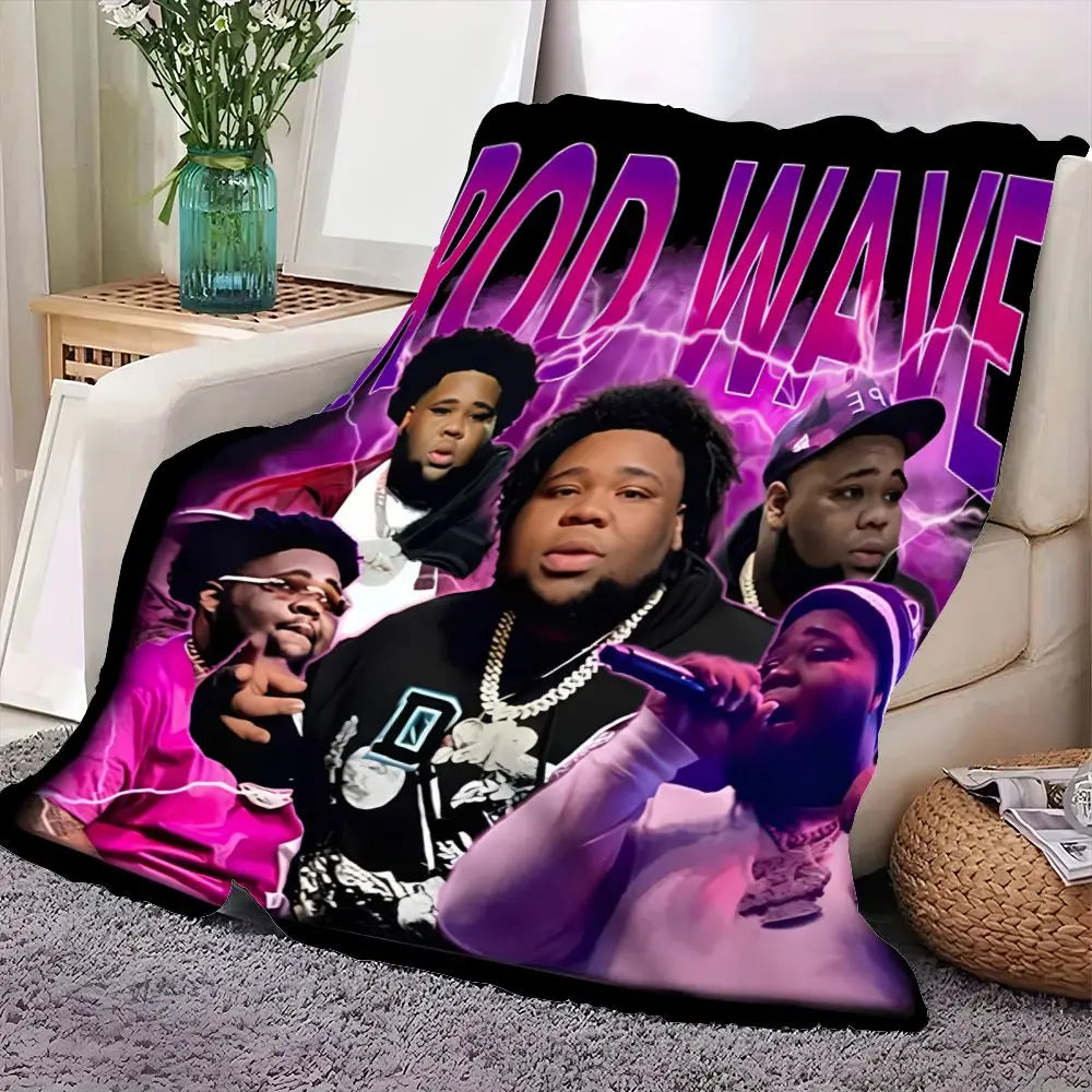 Vibrant Gradient Fleece Throw Blanket with Artistic Portraits