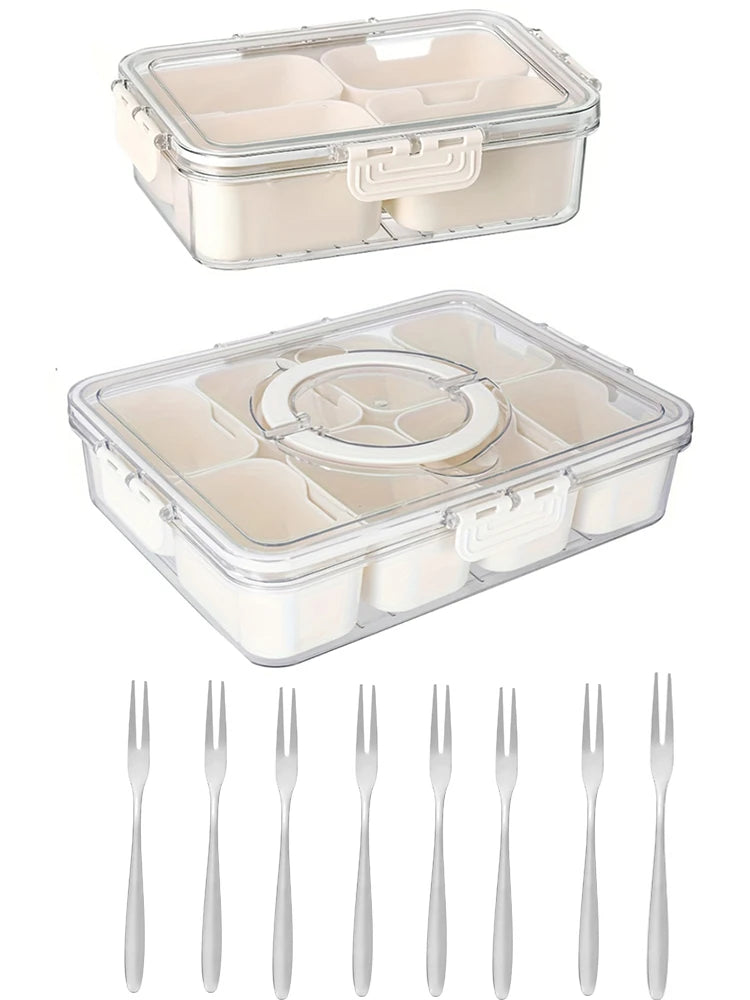 8-Compartment Portable Snack Box with Lid and Handle