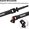 A black U-joint driveshaft is shown, designed for extreme performance applications.