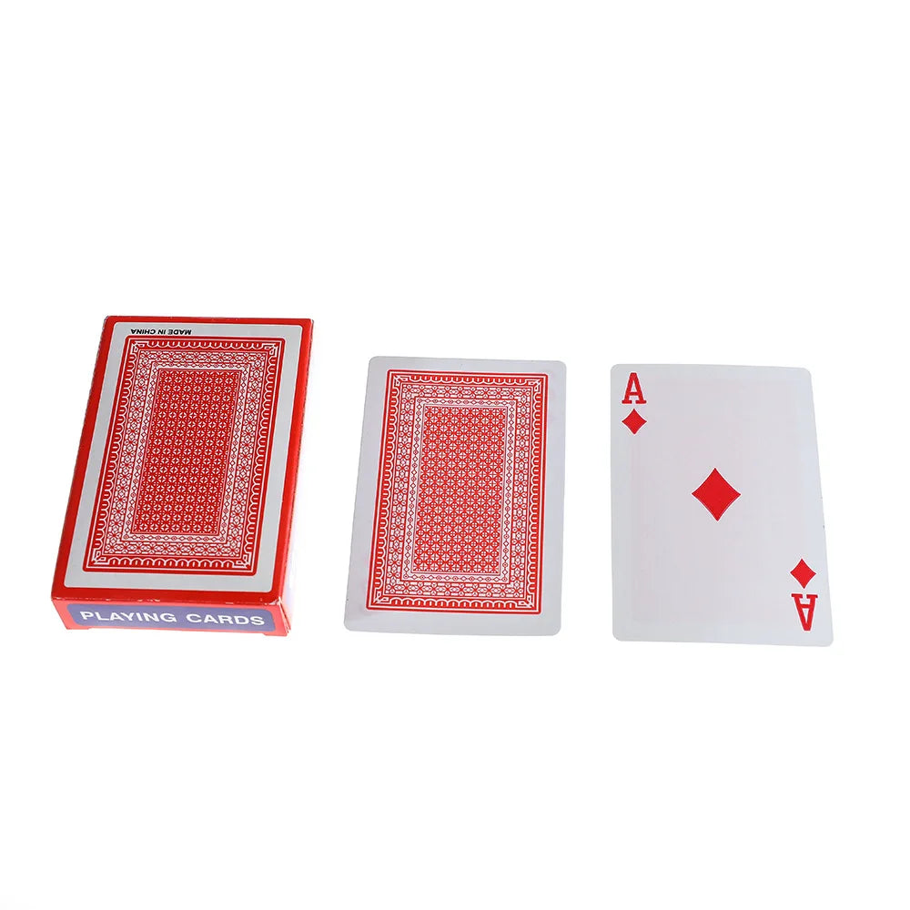 A set of waterproof playing cards featuring red and white designs for poker and bridge games.