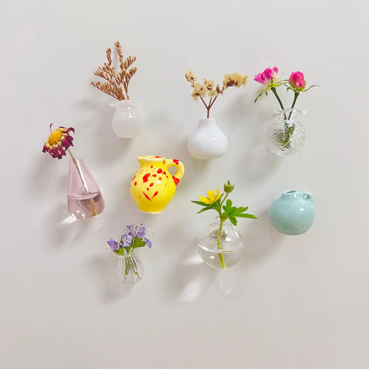 Mini Ceramic Vase Fridge Magnet with Artificial Flower Holder