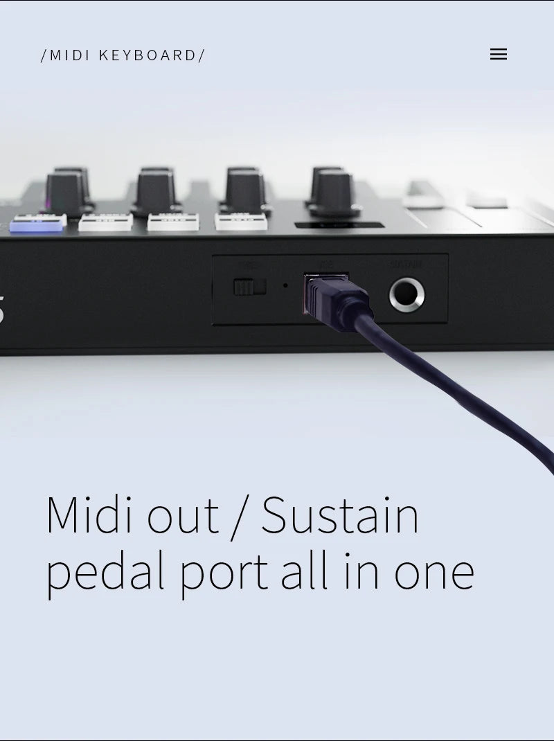 Portable 25-Key MIDI Controller with Pads and Wireless Connectivity