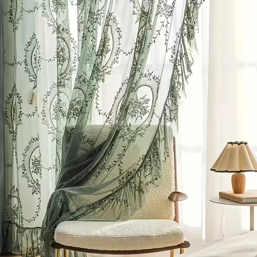 Floral Lace Window Curtain with Soft Sheer Fabric