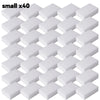 A grid of forty small white melamine sponge cleaning erasers.