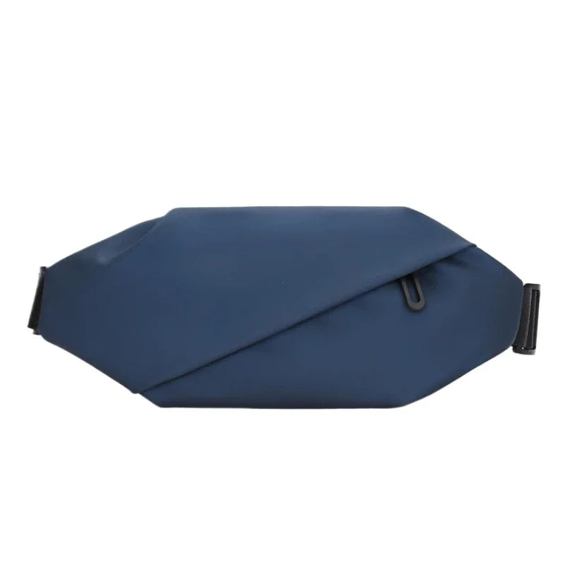 A dark blue minimalist waterproof running waist pack shown from the side.